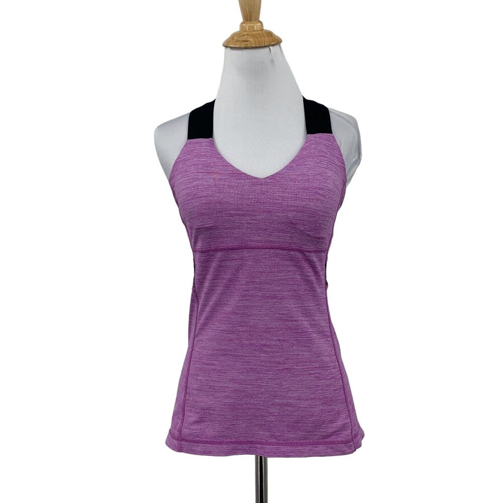 Lululemon Tank Women 6 Purple Push Your Limits Padded Strappy Fitted Panel Top